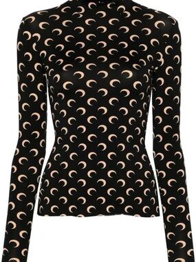 Marine Serre Black Crescent-Print Long-Sleeve top